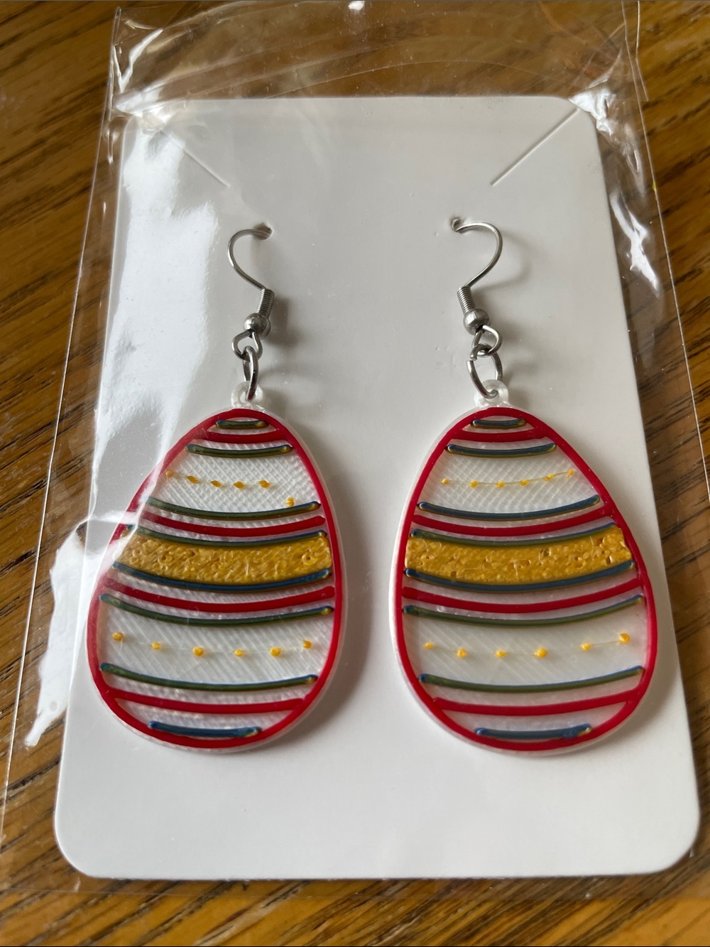 3D Printer Earrings Striped Egg-Shaped Dangle NEW